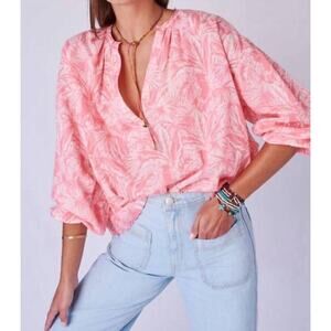 Overlover Cameron Top in Palms Coral Rose Blouse SIZE Small